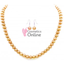 Colier cu cercei AS24NN Argintiu cu perle sidefate Aurii